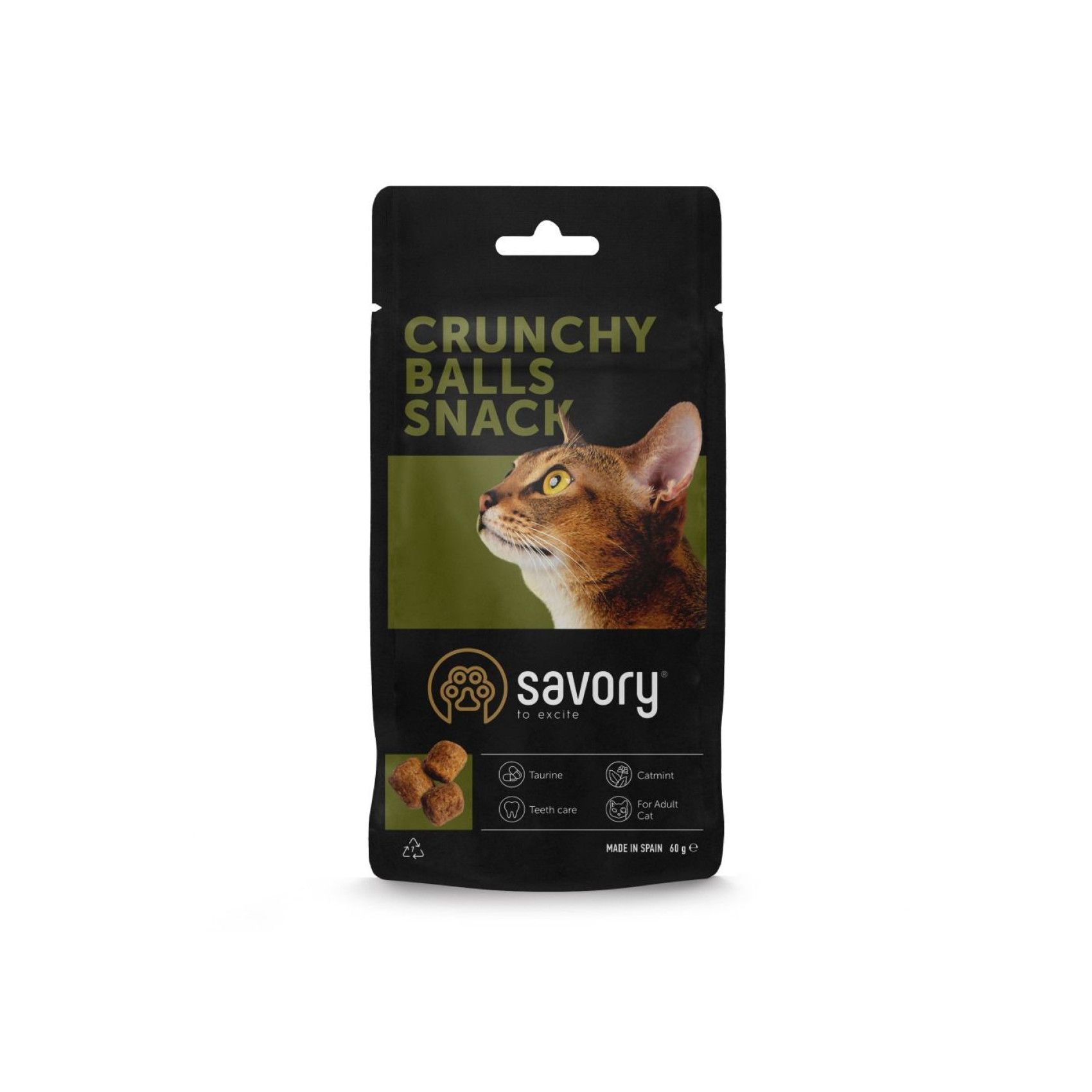 Хрумкі ласощі Savory Cats Snacks Crunchy Balls для дорослих вибагливих котів, кульки з котячою м ятою, 60 г