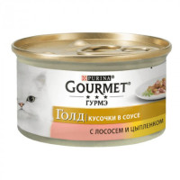 Gourmet Gold (Гурме Голд) консерви для кішок із лососем і курчам, шматочки в соусі 85 г*24 шт.